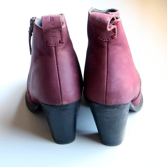 Jigsaw Maroon Nubuck Leather Block Heel Almond Toe Ankle Boots Booties Size 10.5 - Picture 6 of 16